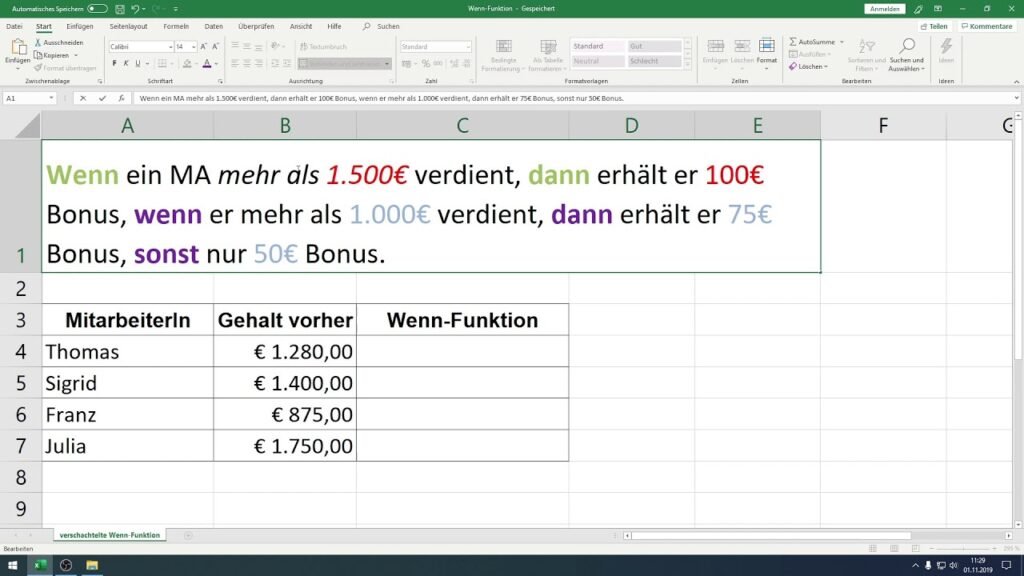 WENN-Funktion Excel mehrere Bedingungen